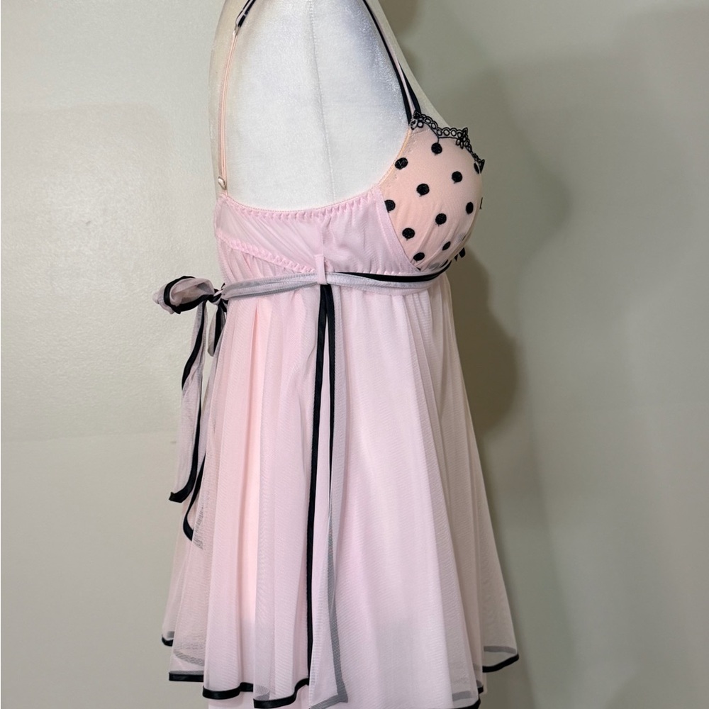 Elegant Pink Polka Dot Babydoll Lingerie - Picture 2 of 6